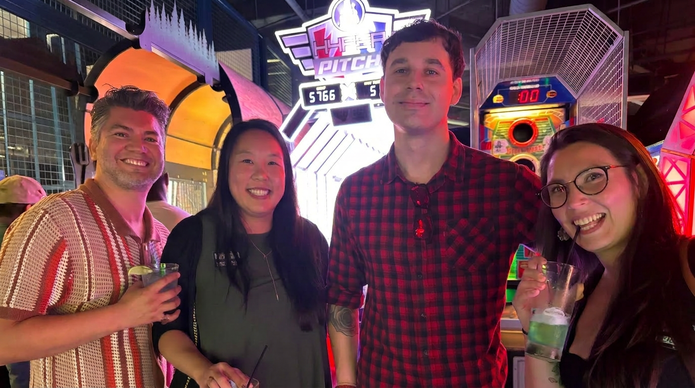 Guests playing arcade games at a Beach City Socials night
